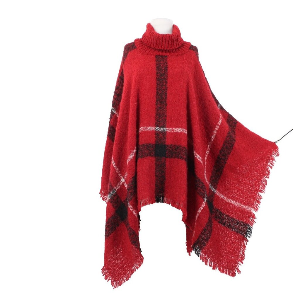 Northern Angel Cape Sz L/XL Red Black White Windowpane Acrylic Cape